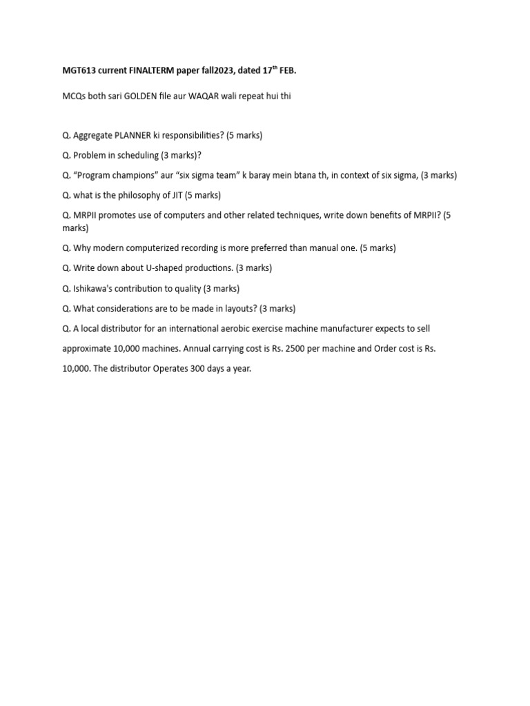 Mgt613 MY Final Papr, 2024 PDF
