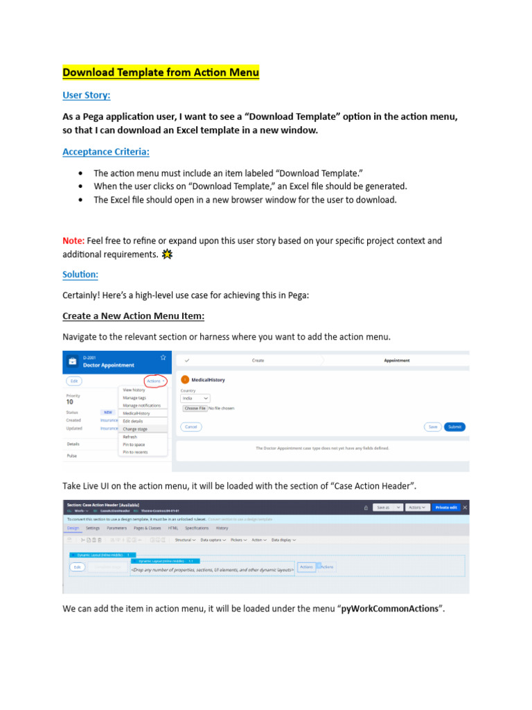 Action Menu: Download Excel Template | PDF