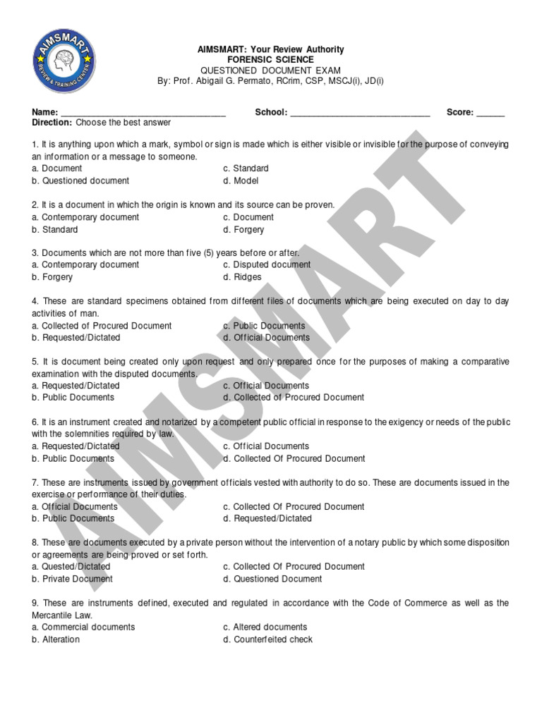 Forensic Document Examination Quiz | PDF | Alphabet | Ink