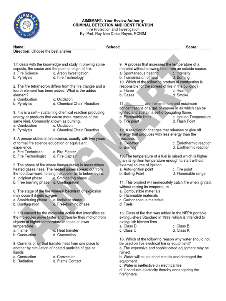 Fire Protection And Investigation QA PDF Combustion Fires