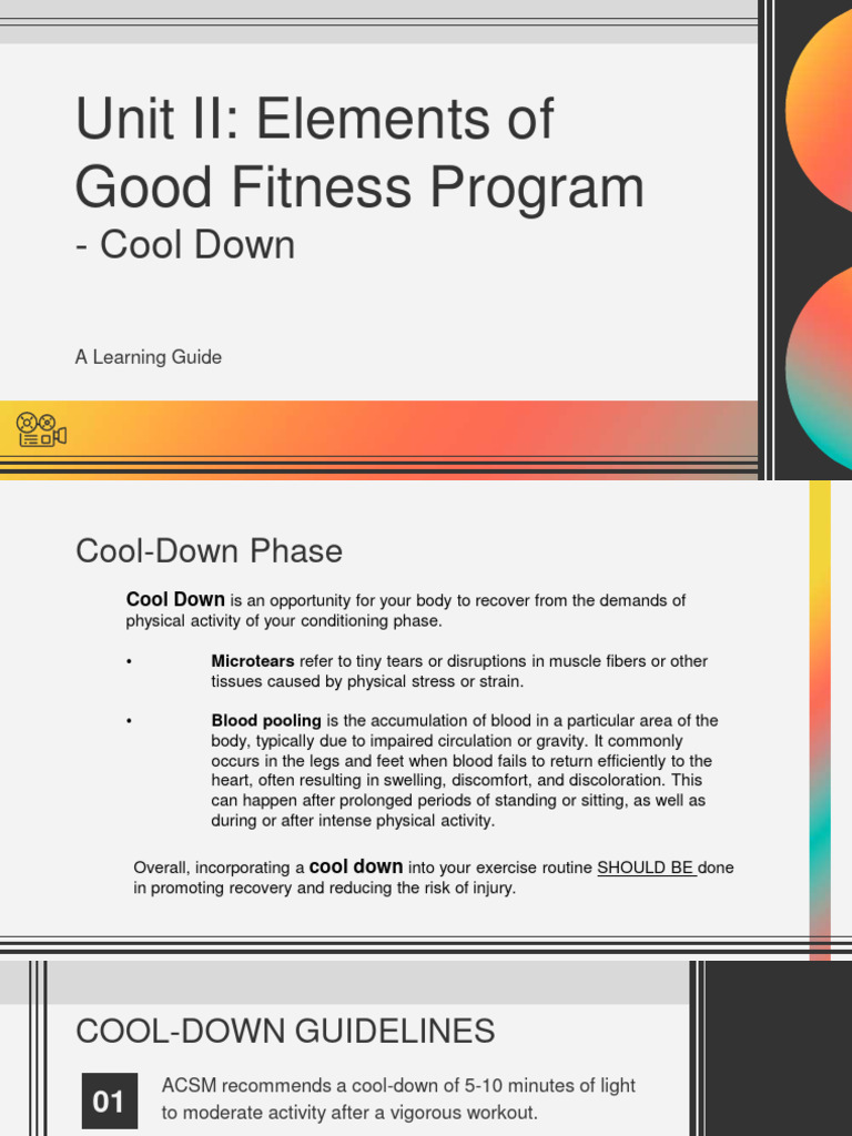 Unit II - Cool Down-Elements of Good Fitness Program | PDF | Physical ...