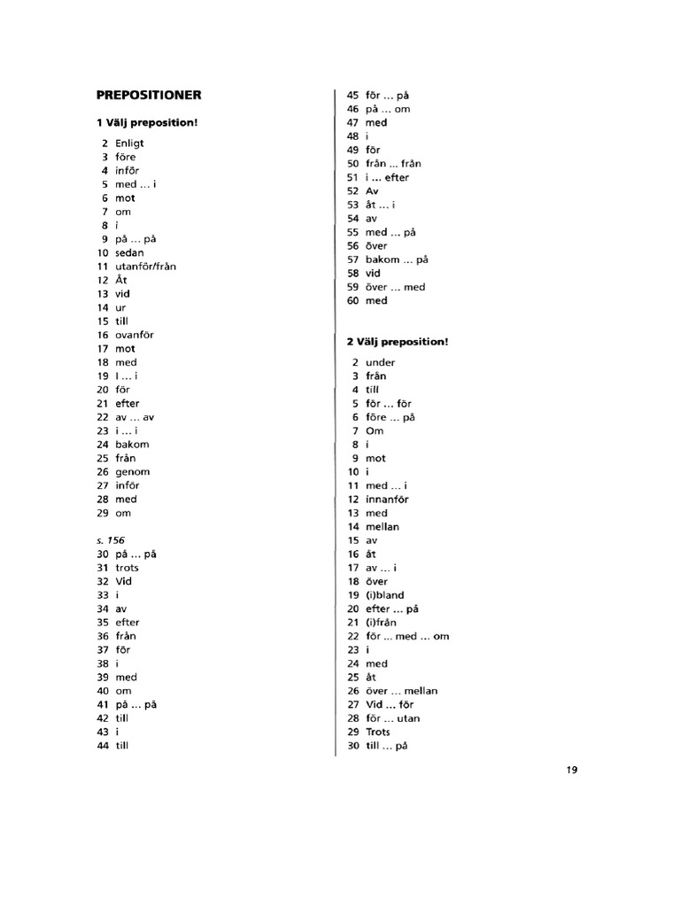 Form I Fokus - Prepositioner | PDF