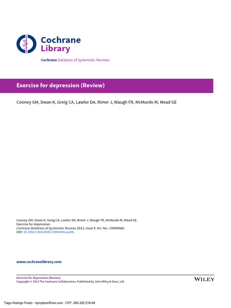 Exercise For Depression Review Pdf Major Depressive Disorder