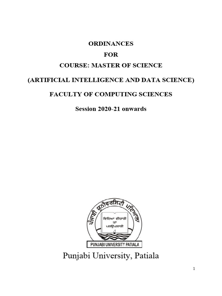 Ordinances for course master of science artificial intelligence and