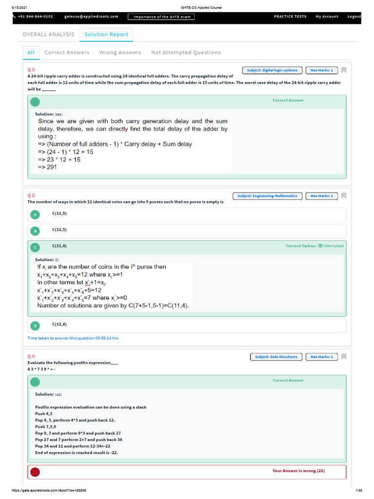 GATE CS Exam Solution Report | PDF | Computer Science | Computing