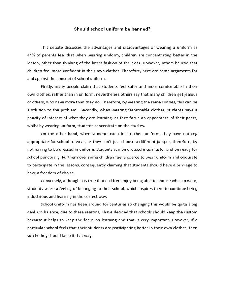 Should School Uniform Be Banned PDF