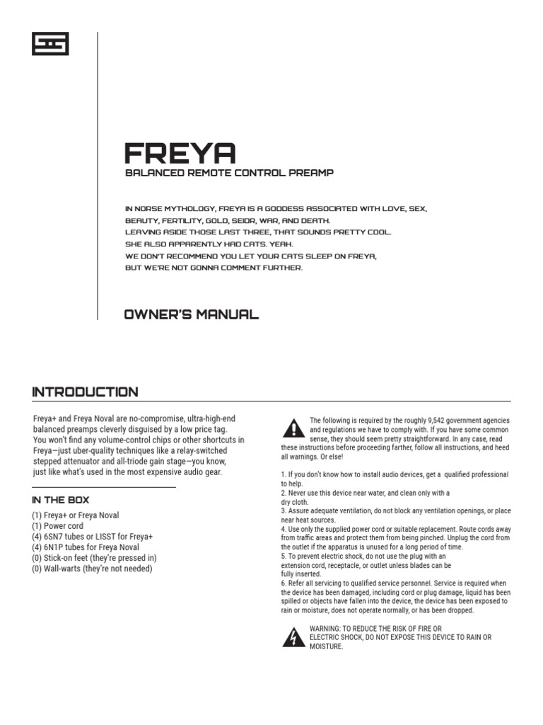 Freya Plus and Noval Manual 1 - 1 | PDF | Vacuum Tube | Ac Power Plugs ...