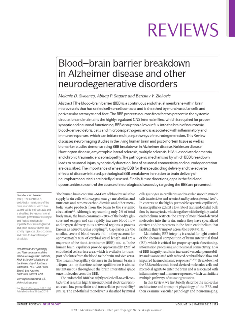 Sweeney Bloodâ Brain Barrier Breakdown In Alzheimer Disease And Other