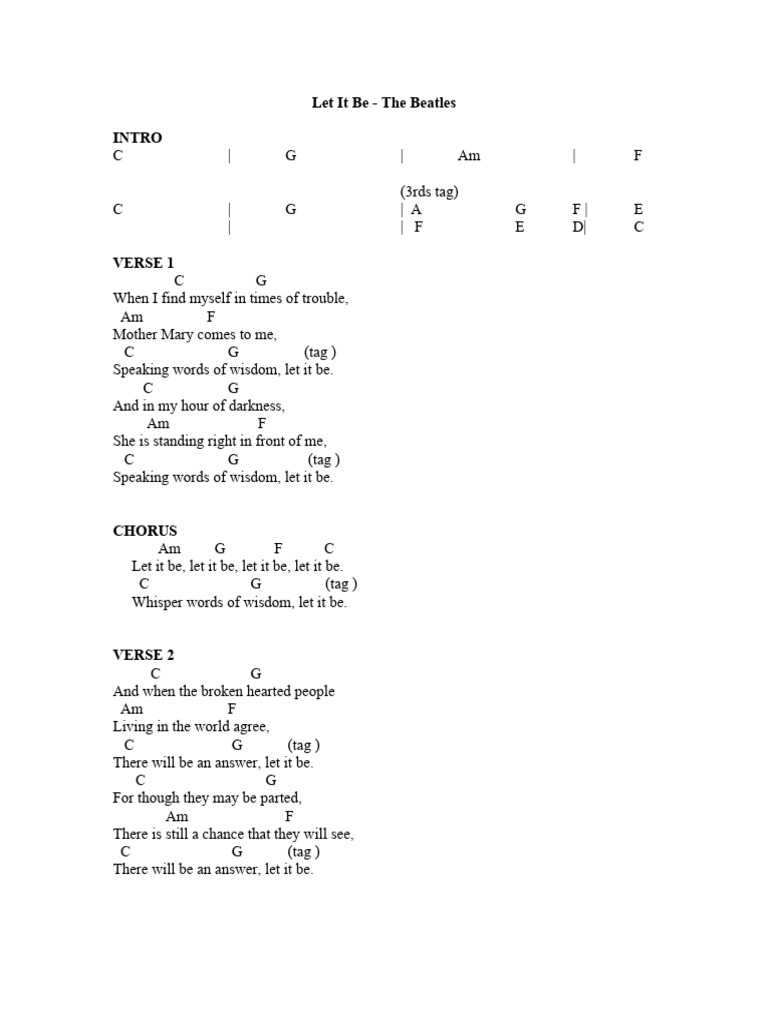 Beatles LET IT BE (Beginner) PDF Song Structure Musical Forms