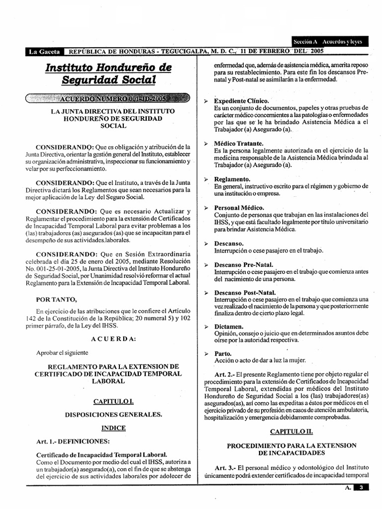 Reglamento Ihss Incapacidades | PDF