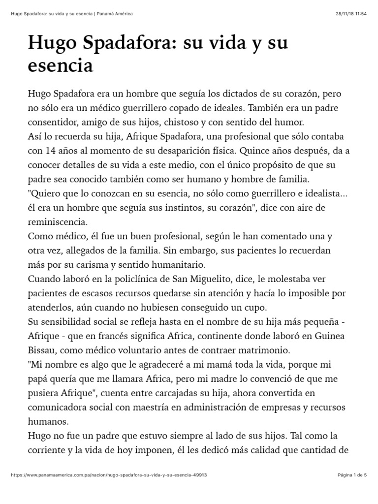 Hugo Spadafora: su vida y su esencia | Panamá América | PDF