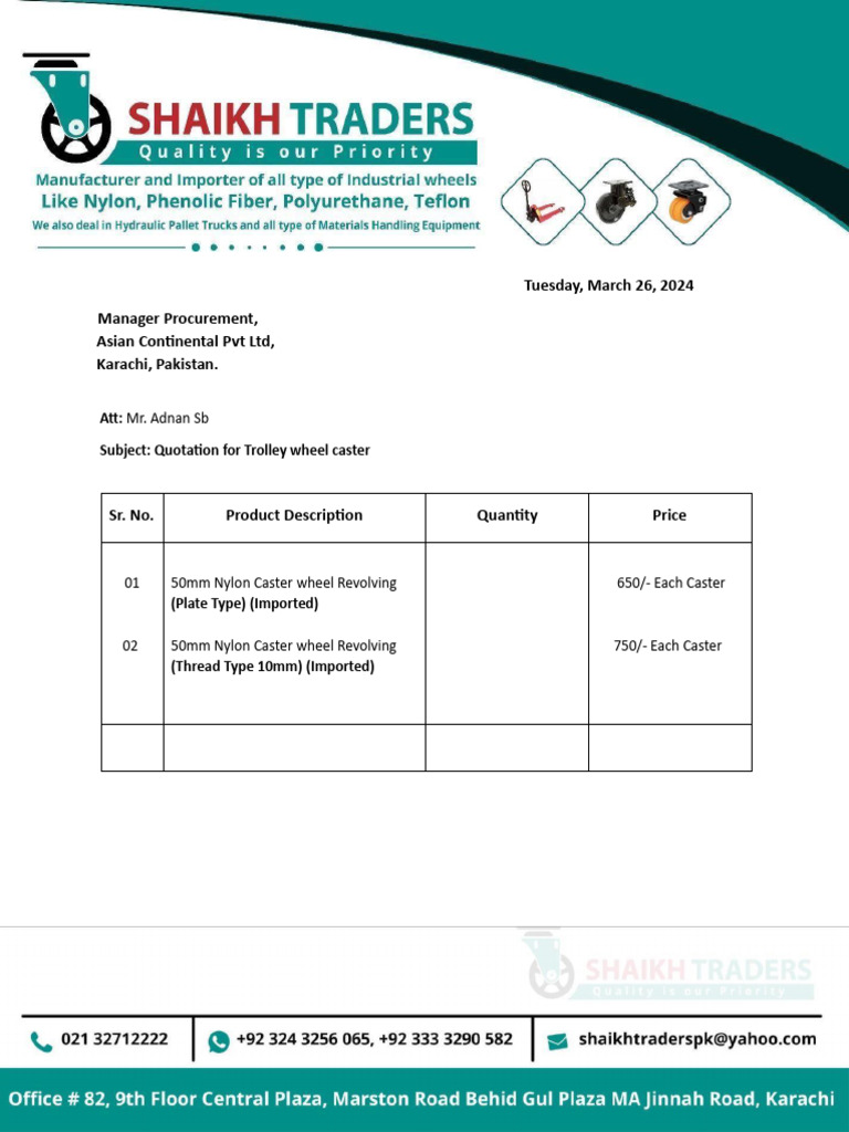 Quotation for Caster Wheels | PDF
