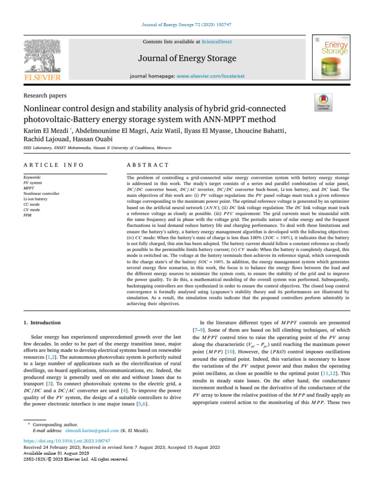 Nonlinear Control for PV-Battery Systems | PDF | Solar Energy | Electronics