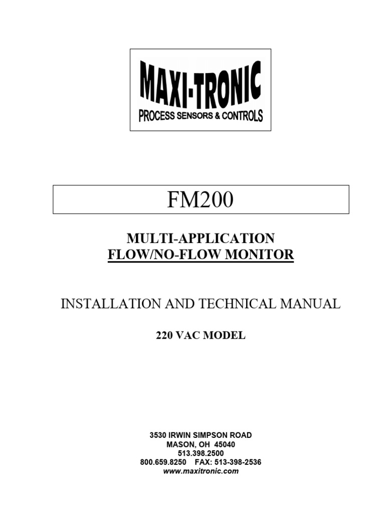 FM200 Flow Monitor Installation Manual | PDF | Relay | Alternating Current