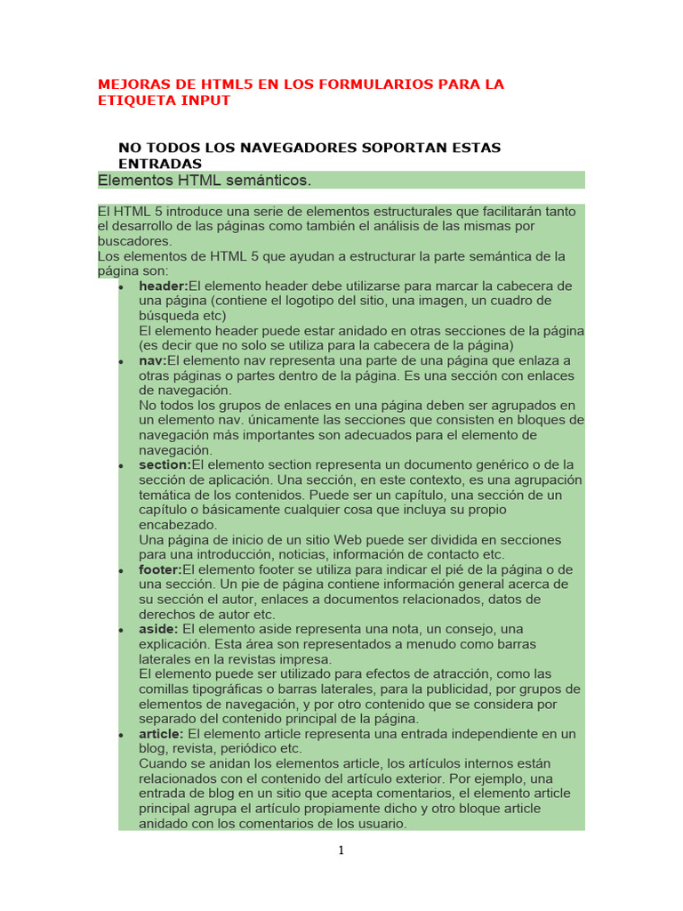 Mejoras HTML5 en Formularios Input | PDF | Expresión regular | HTML