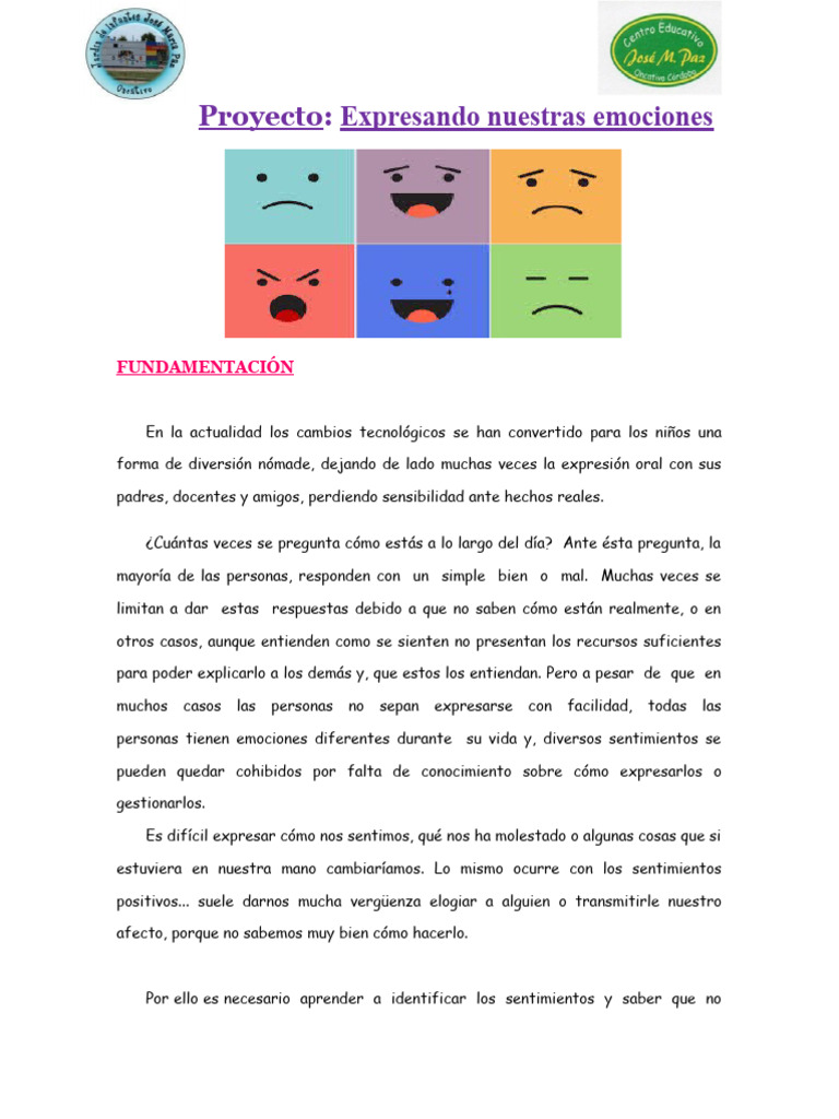 Proyecto de Emociones para Niños | PDF | Las emociones | Aprendizaje