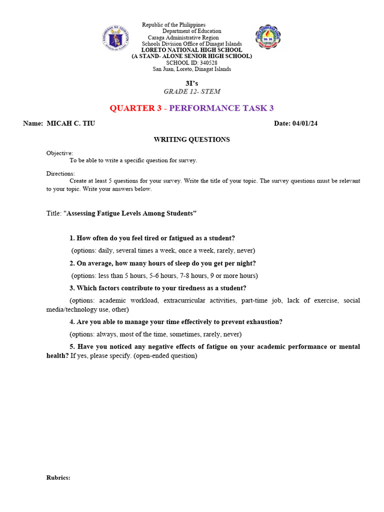 Quarter 3 - : Performance Task 3 | PDF