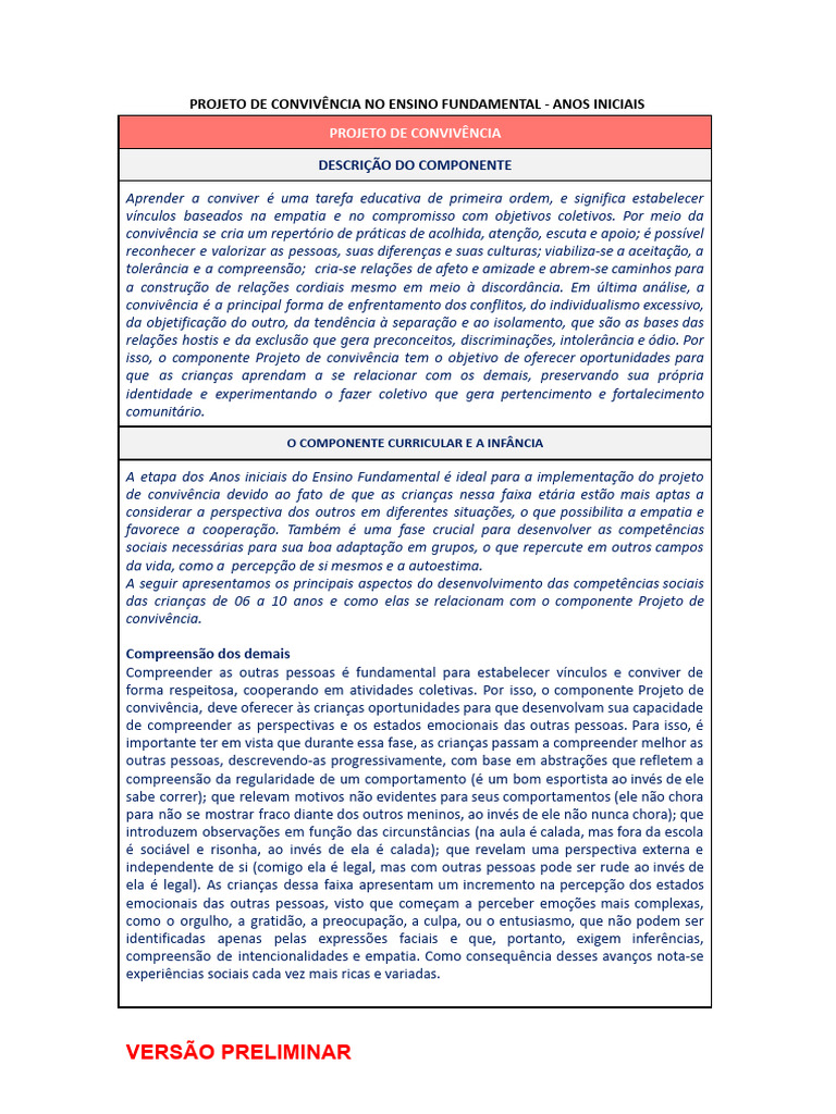 Projeto de Convivência no Ensino Fundamental | PDF | Aprendizado | Empatia