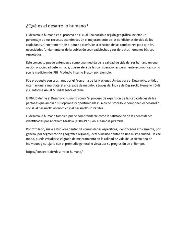 Qué es el desarrollo humano | PDF | Programa de las Naciones Unidas