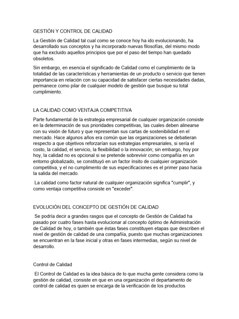 Evolución de la Gestión de Calidad | PDF | Calidad (comercial ...