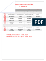 Cronograma de Avaliações 1º Bimestre: Conselho: 12 A 14/04 - Pós-Aula Reunião de Pais: 19 A 23/04 - Pós-Aula