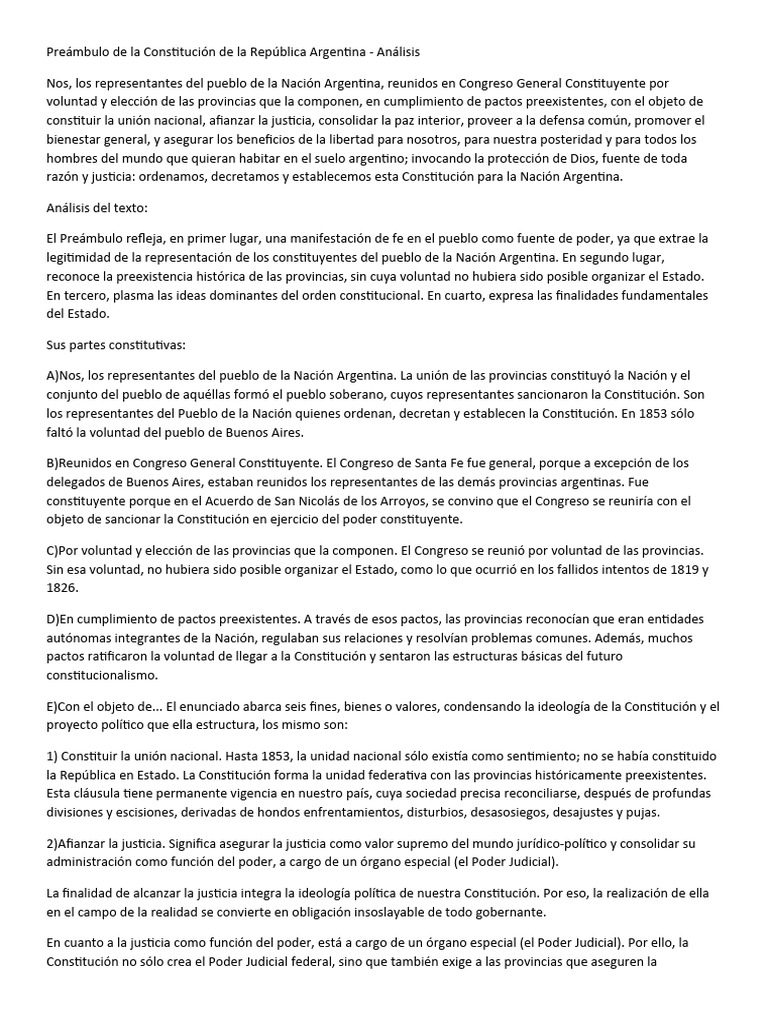 Preámbulo de La Constitución de La República Argentina | PDF ...