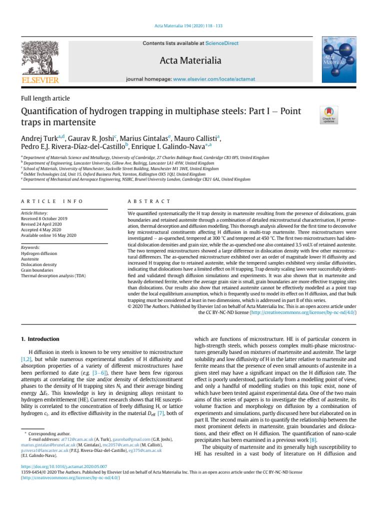 Quantification of Hydrogen Trapping in Multiphase Steels Part I Point ...