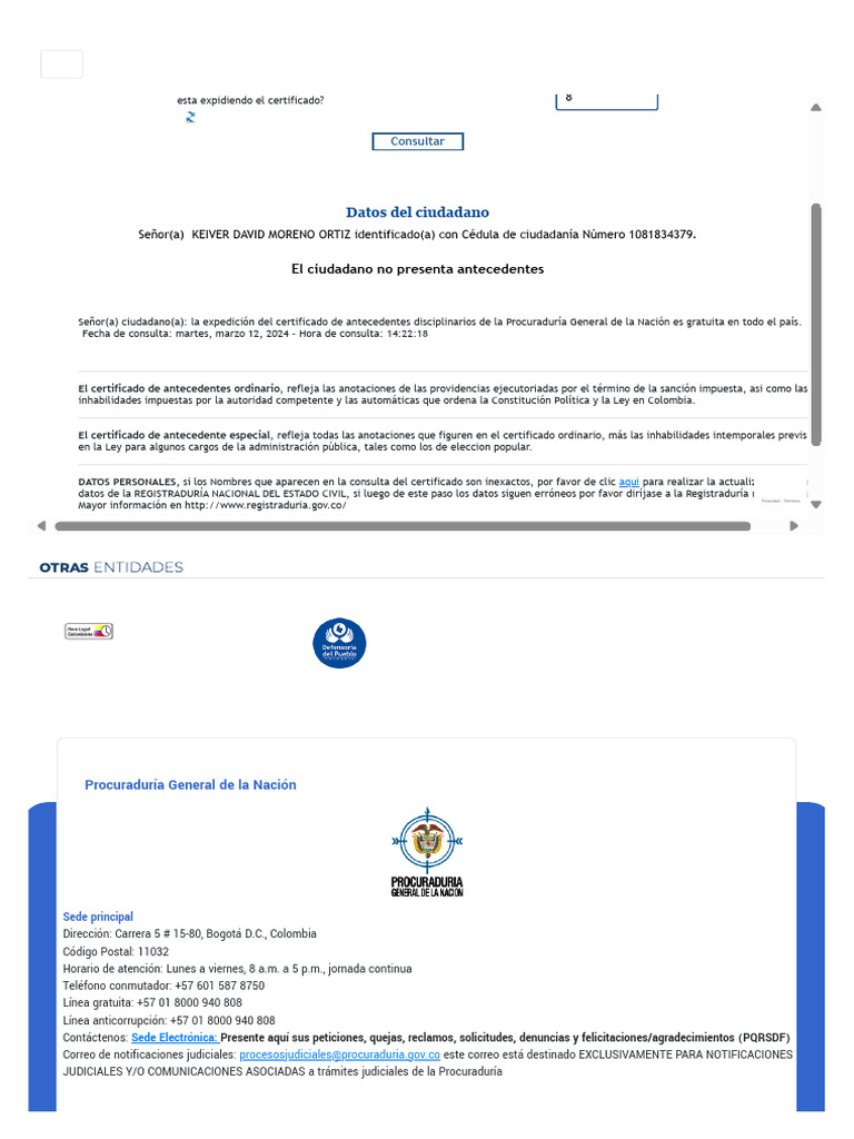 Certificado de Antecedentes de Keiver David | PDF | Documento de ...
