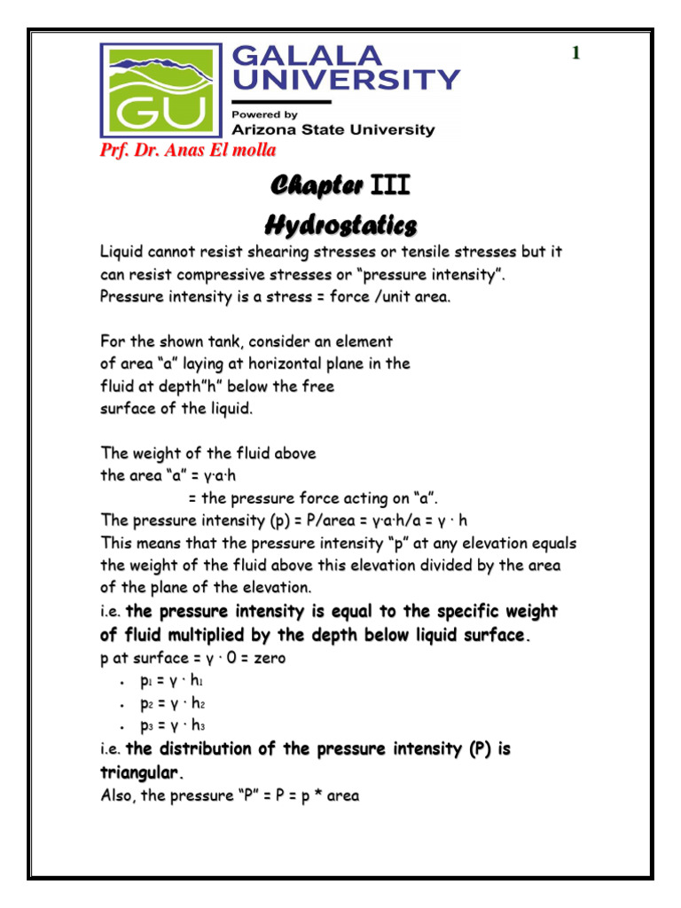 Fluid Mechanics Chapter 3 Pdf Pressure Stress Mechanics