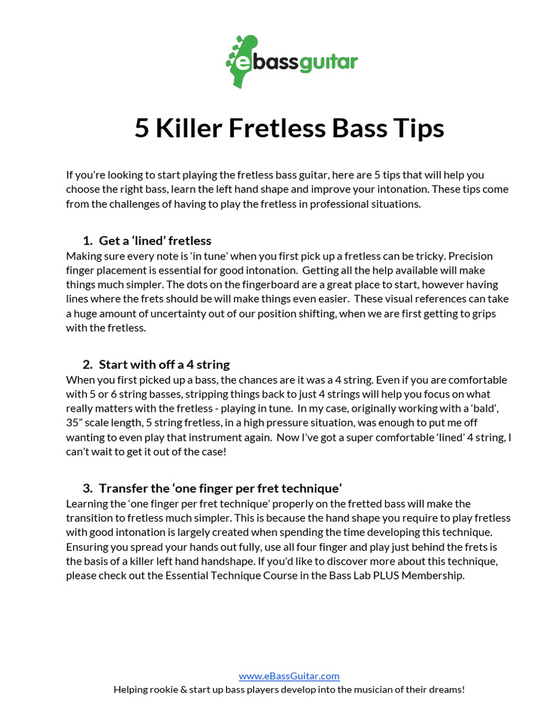 5 Essential Fretless Bass Tips PDF Double Bass String Instruments