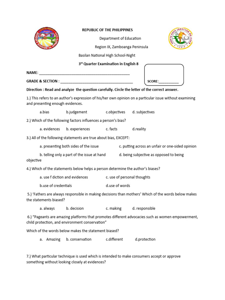 grade 8 periodical test2 PDF Bias Propaganda
