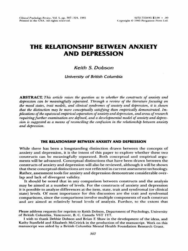 The Relationship Between Anxiety and Dep | PDF | Mental Disorder | Emotions