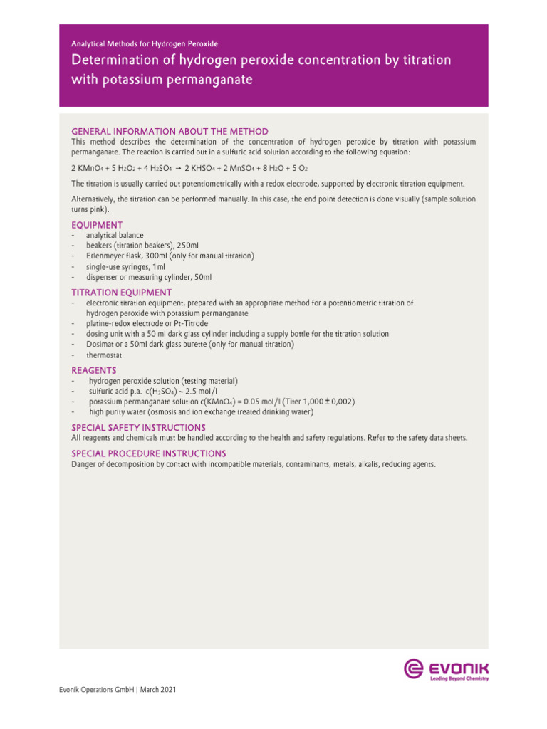 Evonik Determination of Hydrogen Peroxide Concentration by Titration