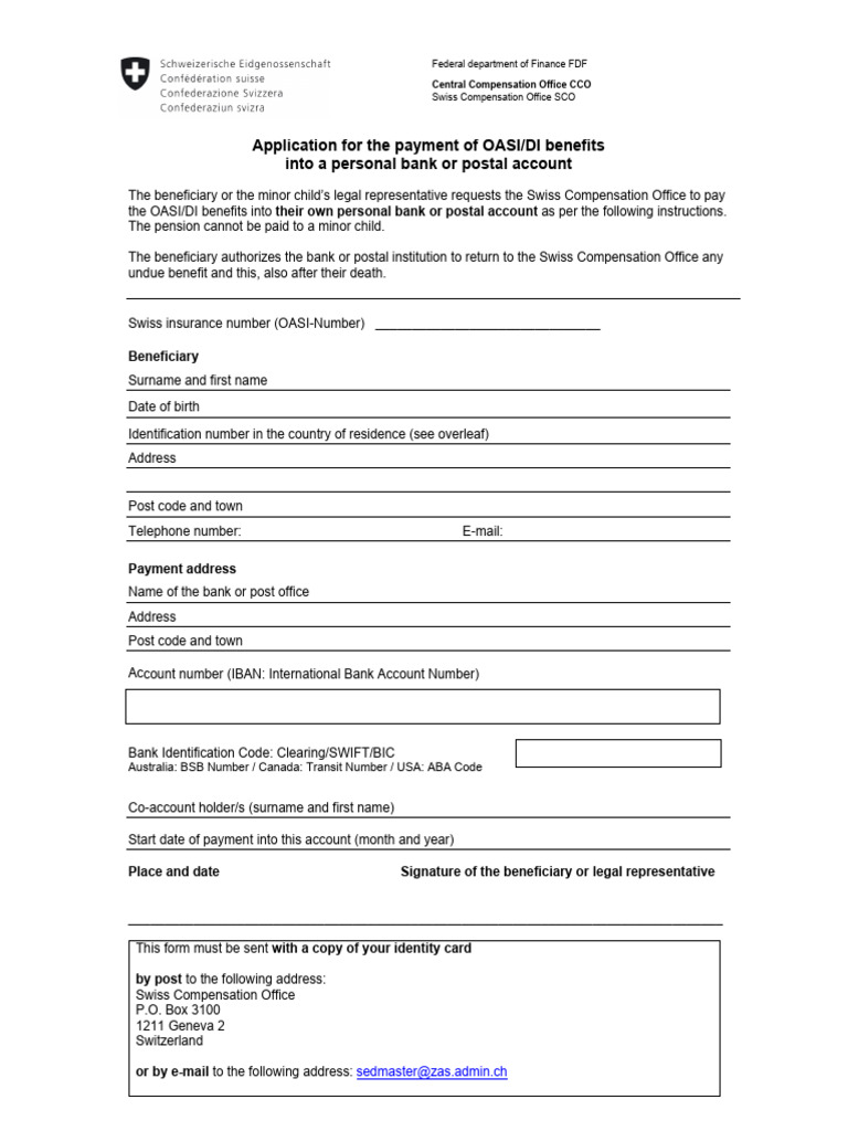 OASI/DI Benefits Payment Application | PDF | Pension