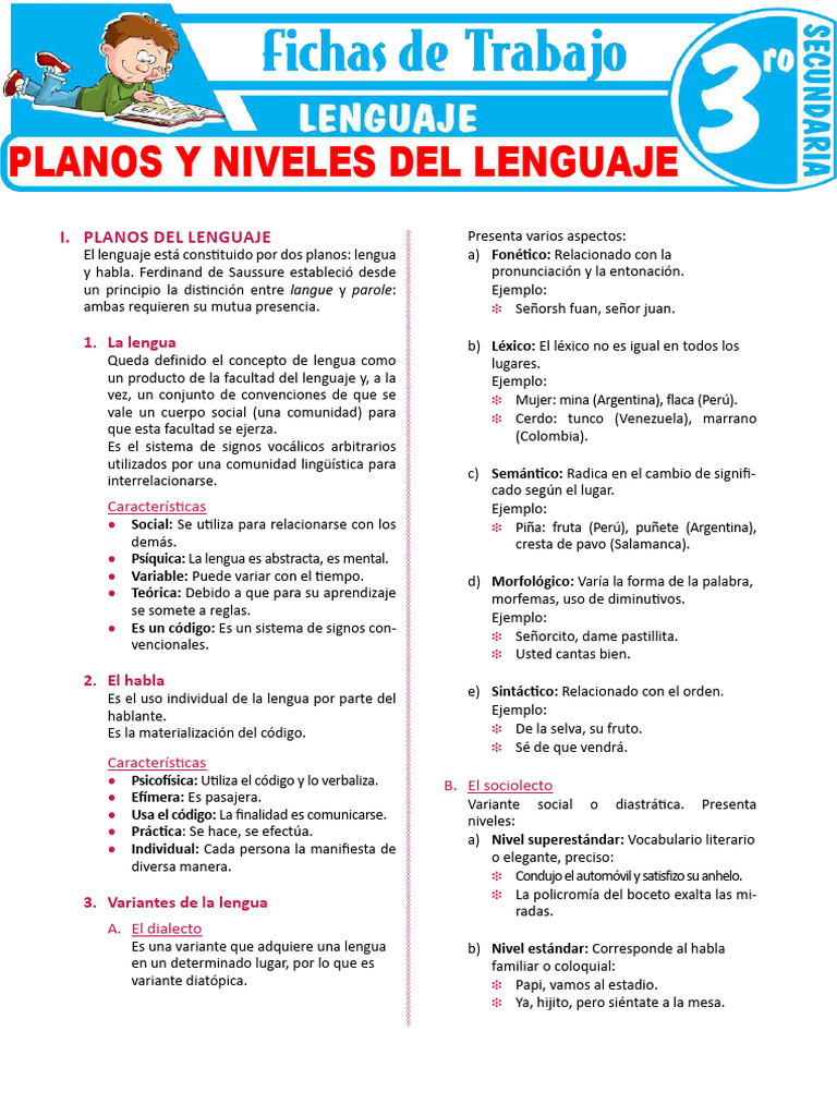 Planos y Niveles Del Lenguaje para Tercer Grado de Secundaria | PDF ...
