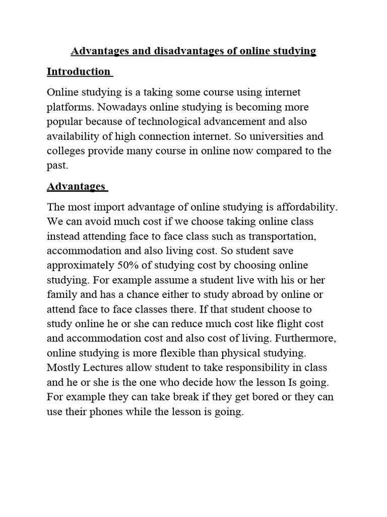 Pros and Cons of Online Studying | PDF | Cost Of Living | Internet