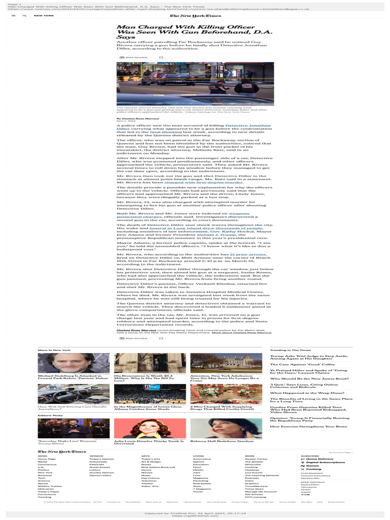 Officer Killed: Gunman Charged in NYC | PDF | The New York Times | Police