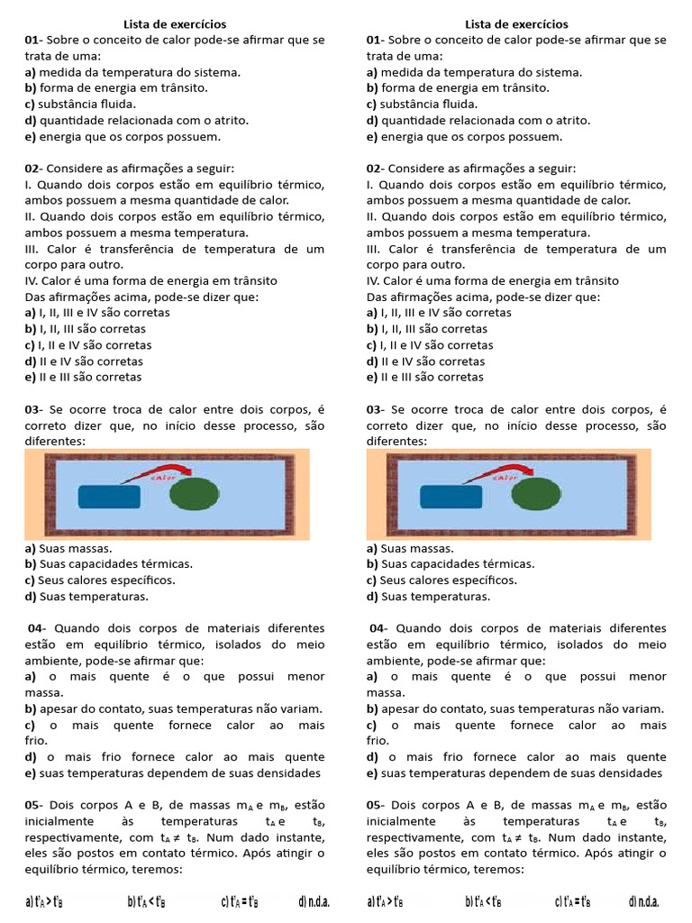 Exercícios sobre Calor e Temperatura | PDF | Calor | Temperatura