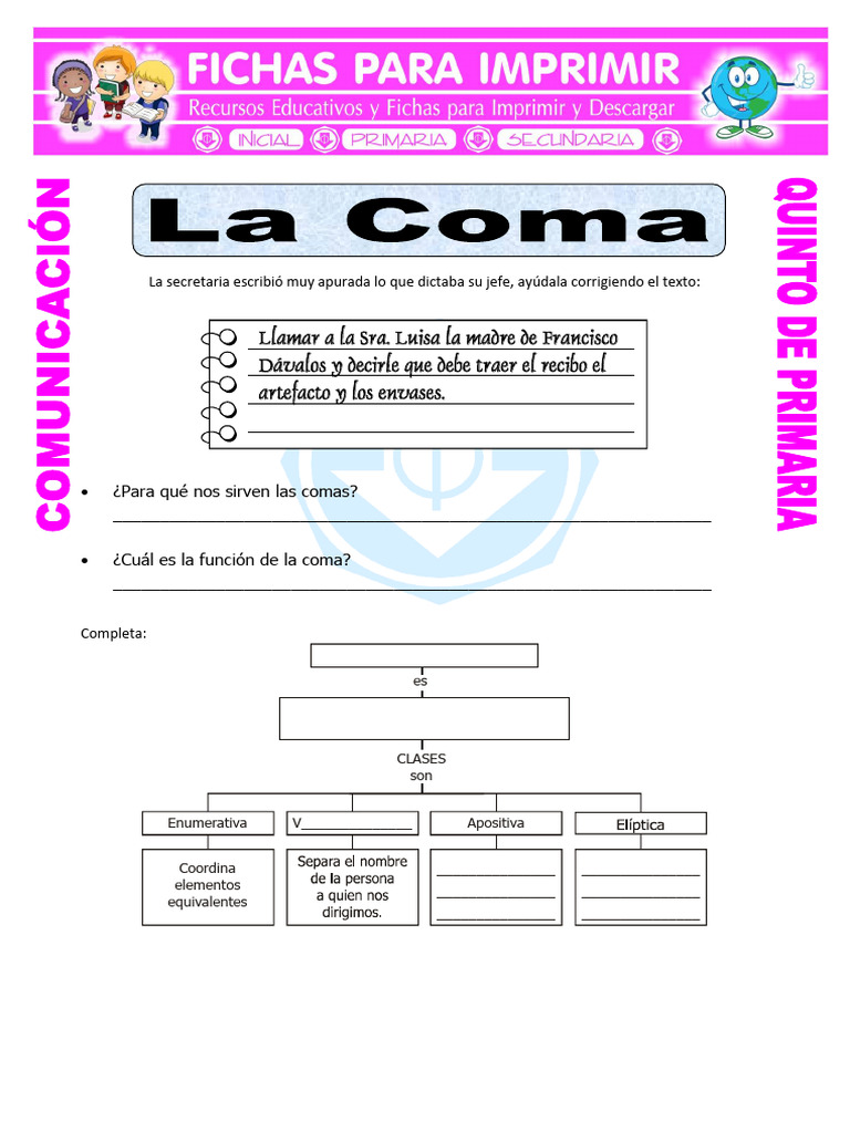 Hojas De Trabajo Imprimibles Sobre Comas Para Quinto Grado Lengua 5.