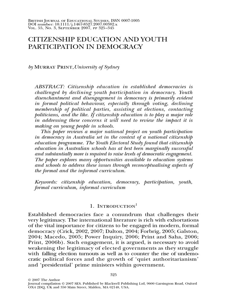 Youth Engagement in Democracy Education | PDF | Civic Engagement ...