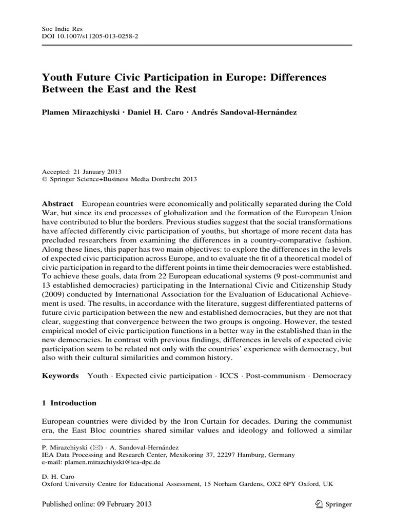 Youth Future Civic Participation in Europe Differences Between the