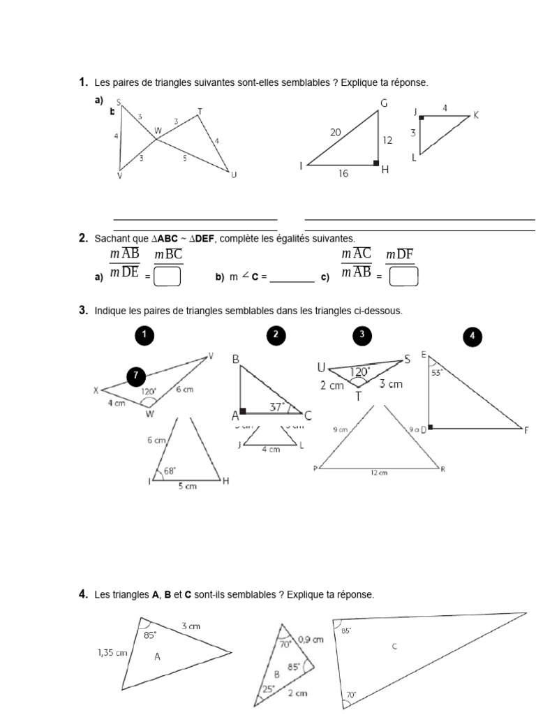 Exercices sur les triangles semblables | PDF | Triangle | Triangle