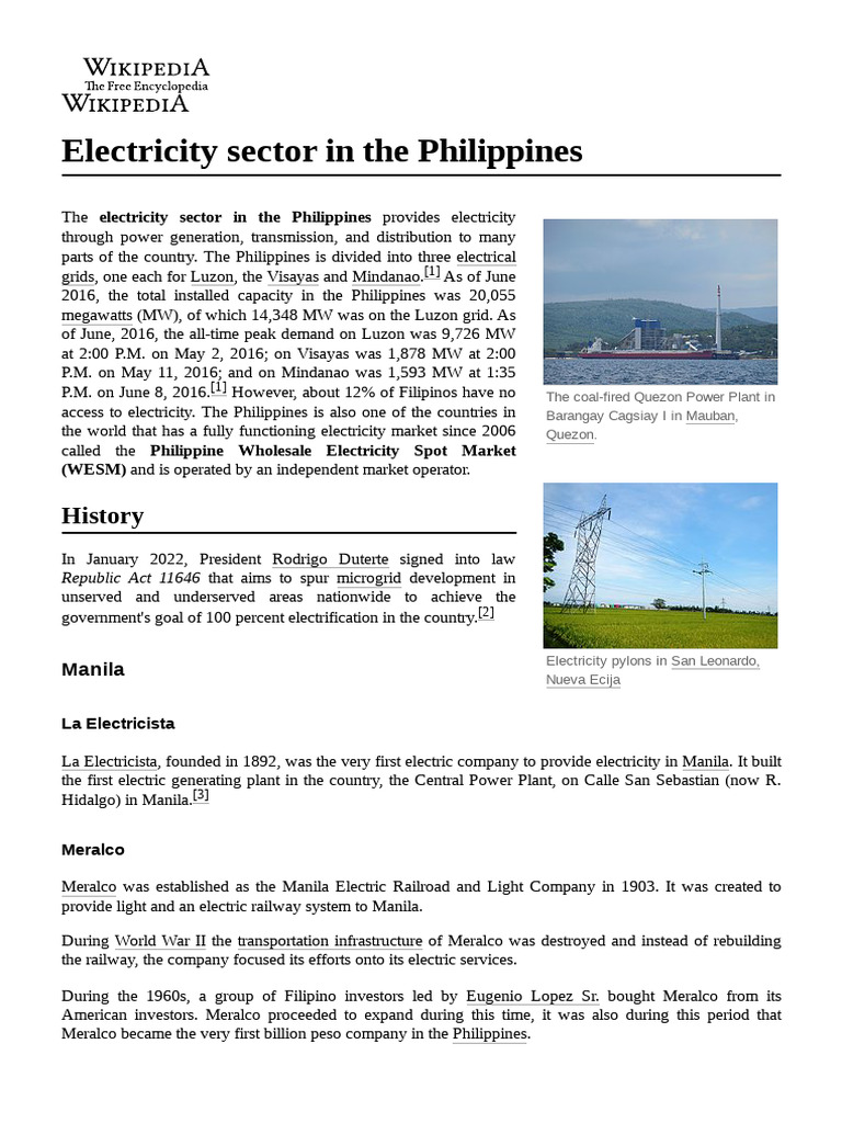 Electricity Sector in The Philippines | PDF | Electric Power | Power ...