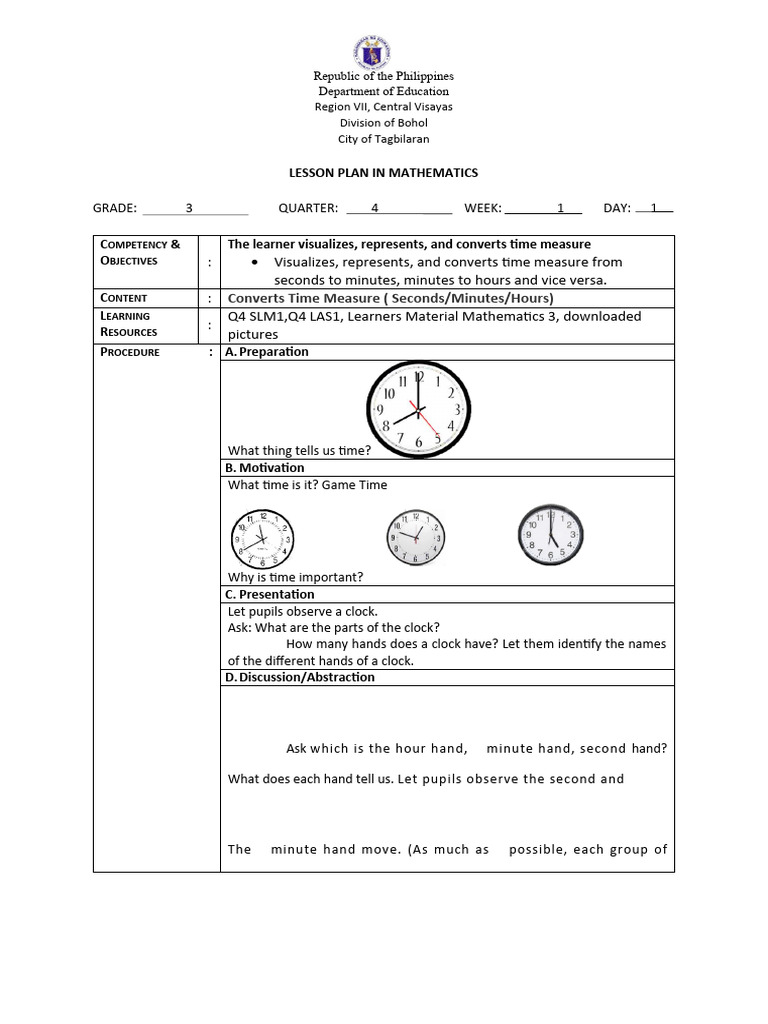Time Conversion Lesson Plan for Grade 3 | PDF | Lesson Plan | Learning