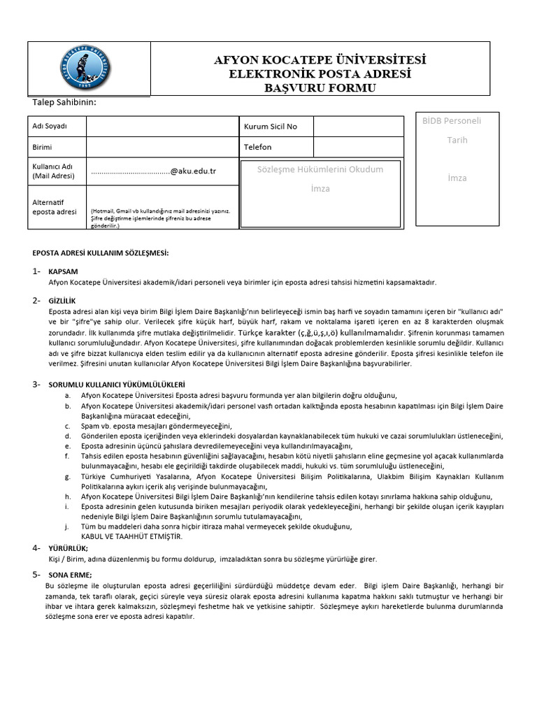Eposta basvuru formu pdf