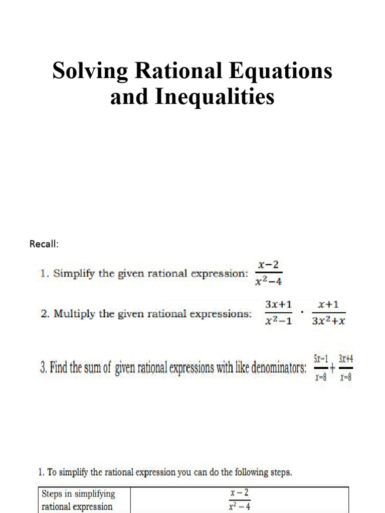 Solving Rational Equations & Inequalities | PDF