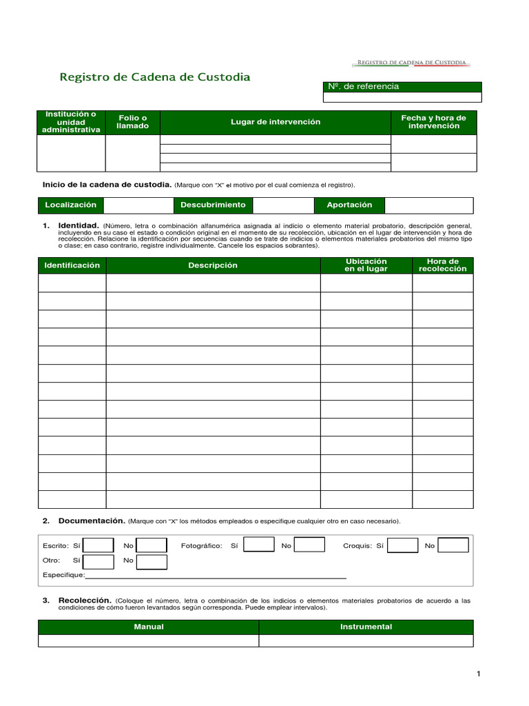 formato de cadena de custodia PDF