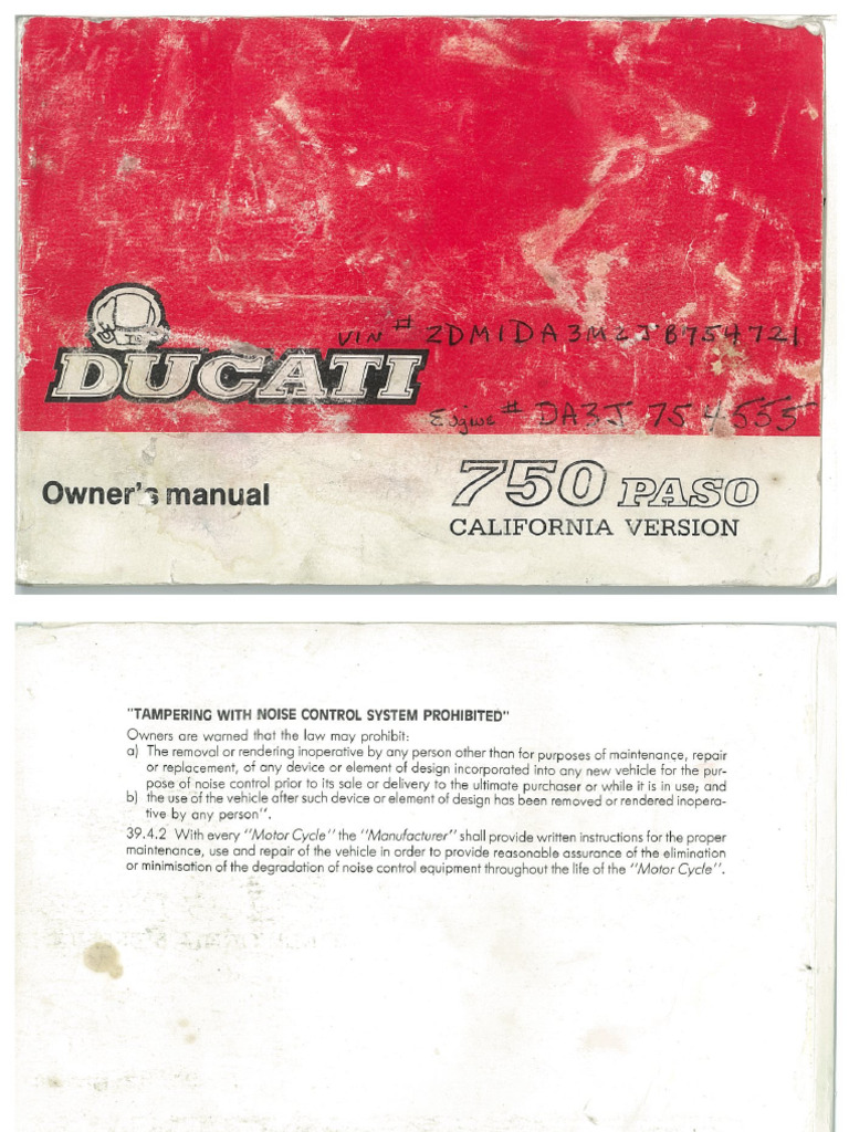 Ducati Owners Manual 750 Paso California Version PDF