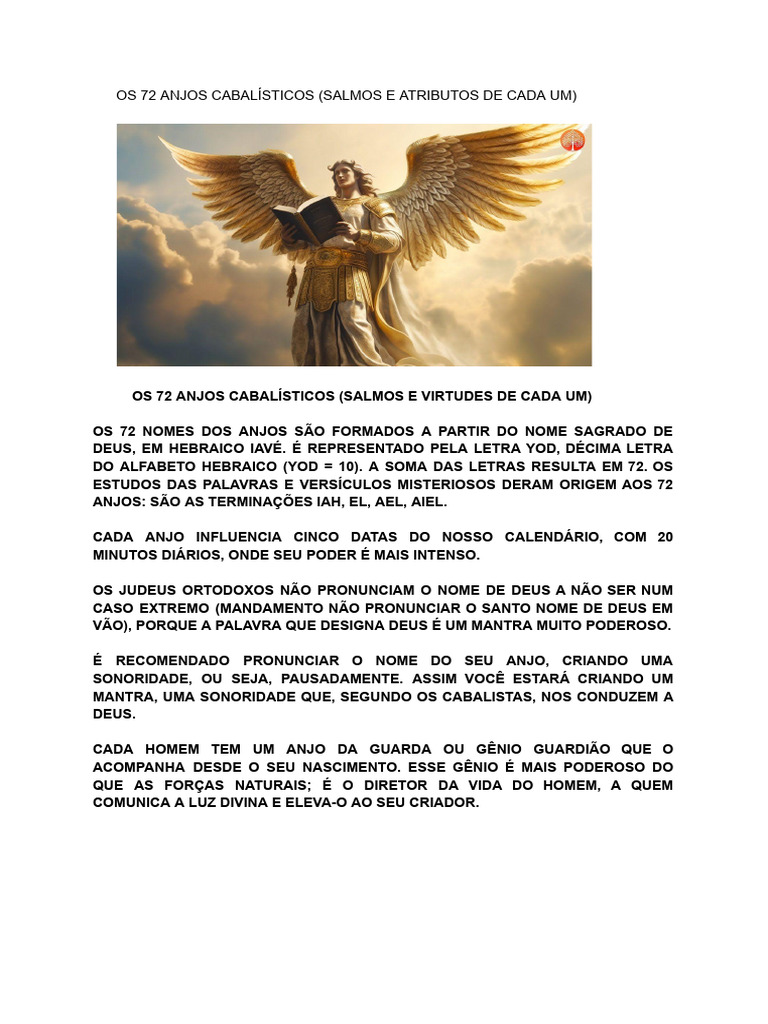 Os 72 Anjos Cabalísticos (Salmos e Atributos de Cada Um) | PDF | Anjo |  Cabala, image size:768x1024