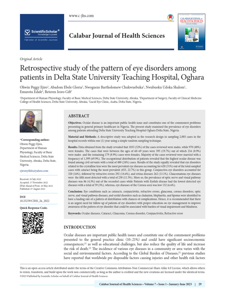 Eye Disorder Patterns in Delta State Hospital | PDF | Visual Impairment ...